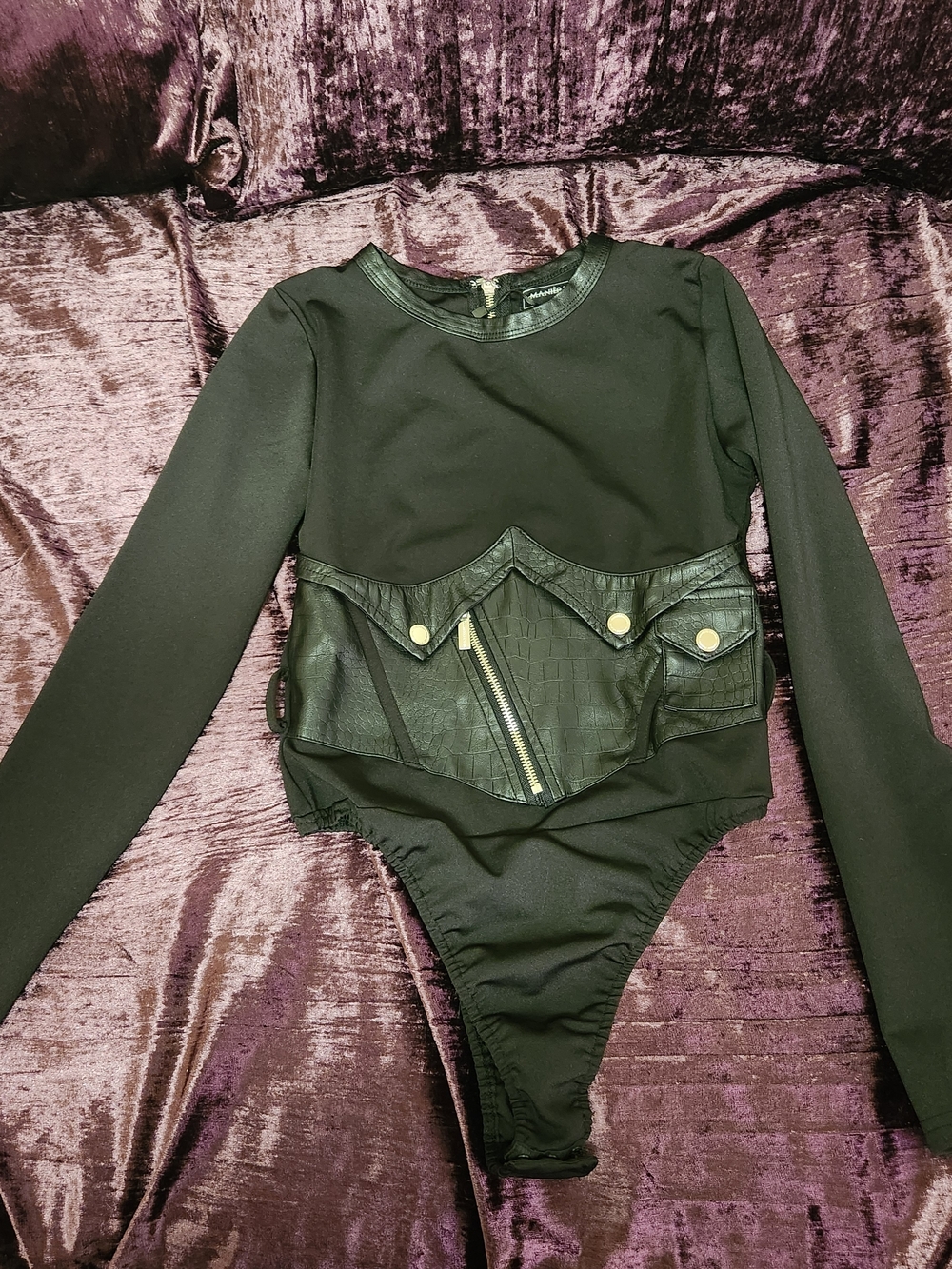 Maniére De Voir Black Faux Leather Trim Top